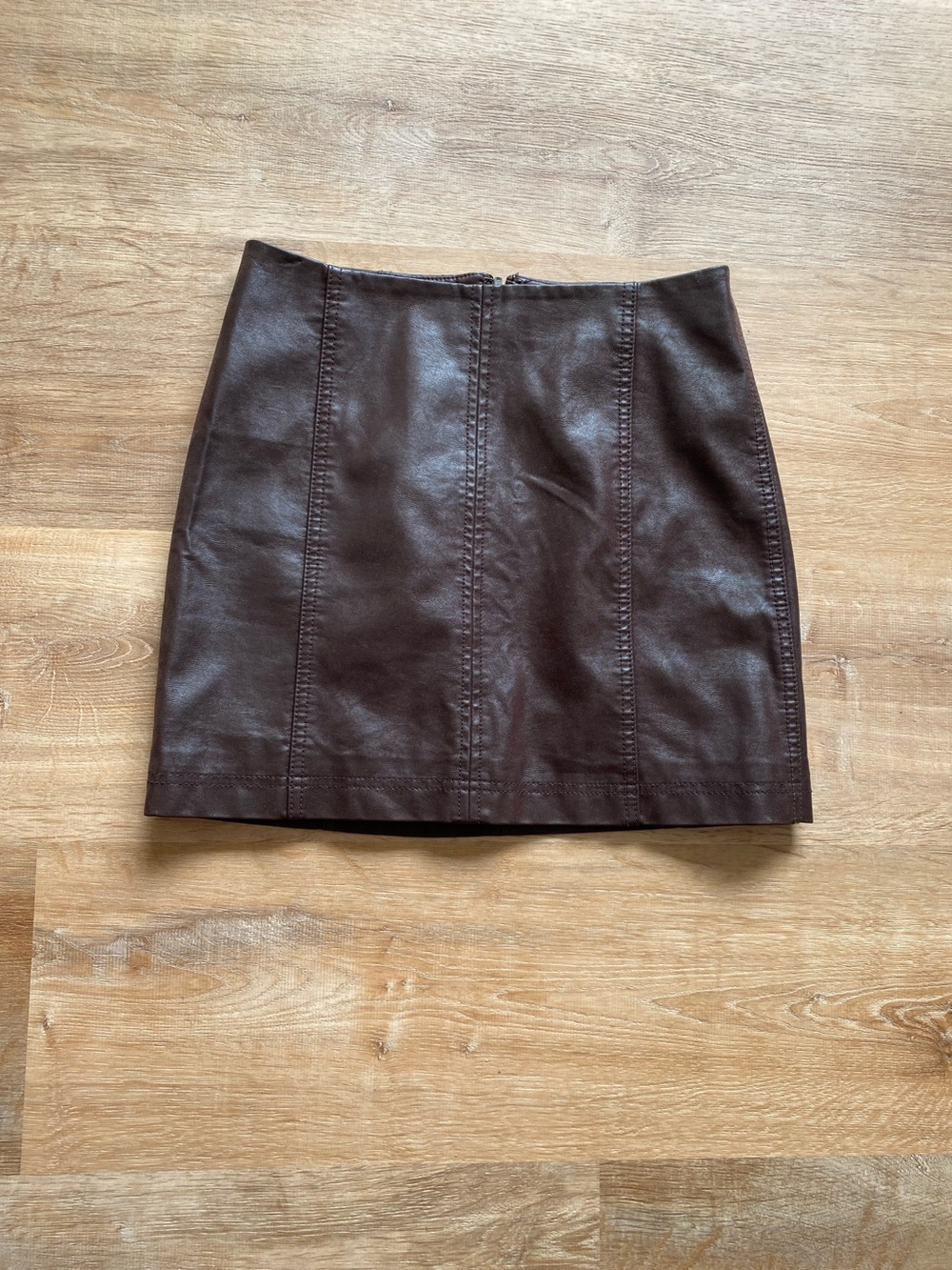 Free People Panelled Moto Vegan Leather Mini Skirt - Chocolate Brown Size 6